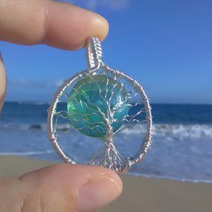 Emerald Isle Silver Wrapped Tree of Life Necklace